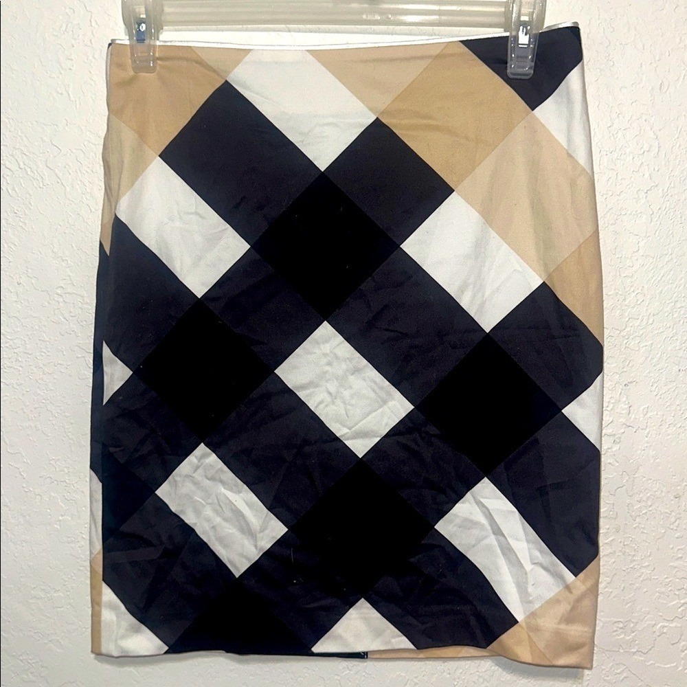 Pencil Skirt Size 6 Tan Black White Oversized Check Plaid Back Zip Mini Skirt